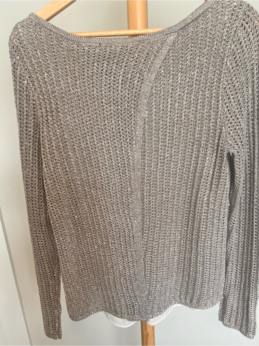 White House Black Market Knit Layered Hem sparkly Women's Sweater - Light Gray M - Picture 5 of 10